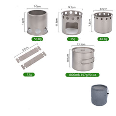 Juego de estufa de leña portátil de titanio