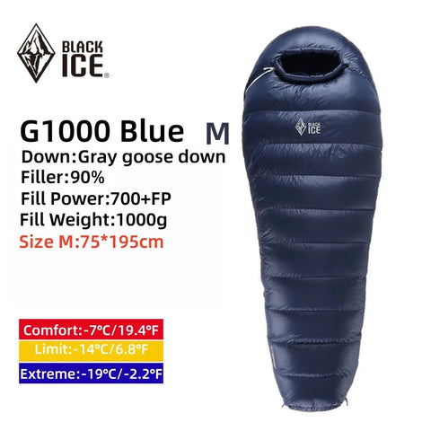 Image of Sac de couchage momie en duvet d'oie BLACK ICE G400/700/1000