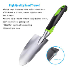 Garden Tool Set, 5 Piece Aluminum Gardening Shovel Gifts Kit Includes Hand Trowel, Transplant Trowel, Cultivator, Hand Rake, and Weeder with Non-Slip Ergonomic Rubber Grip