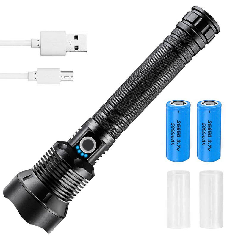 90000 Lumens LED Tactical Flashlight, USB Rechargeable, Zoomable IPX4 Water Resistant