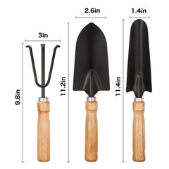 Garden Tool Sets - Wooden Handle Black Metal Gardening Trowels, Cultivator and Trans-Planter