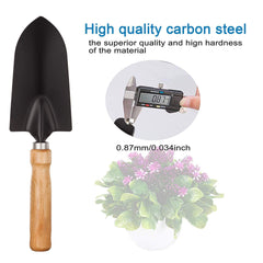 Garden Tool Sets - Wooden Handle Black Metal Gardening Trowels, Cultivator and Trans-Planter