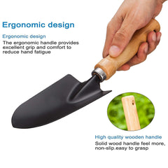 Garden Tool Sets - Wooden Handle Black Metal Gardening Trowels, Cultivator and Trans-Planter