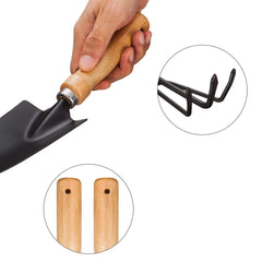 Garden Tool Sets - Wooden Handle Black Metal Gardening Trowels, Cultivator and Trans-Planter