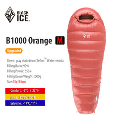 Black ice B-series Mummy 90% Gray Duck Down Sleeping Bag