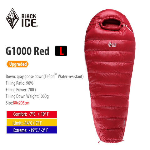 Image of Sac de couchage momie en duvet d'oie BLACK ICE G400/700/1000