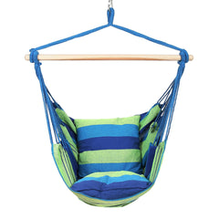 Hammock Chair with Two Cushions, 34 Inch Wide Seat Blue & Green Stripes