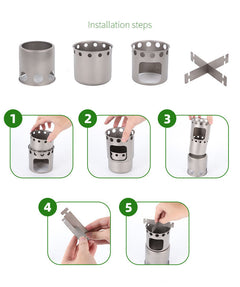 Juego de estufa de leña portátil de titanio