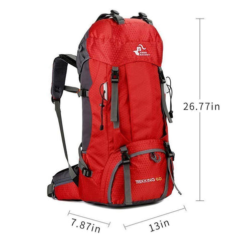 Image of Mochila de senderismo ligera e impermeable de 60 l con funda para lluvia, mochila de viaje para deportes al aire libre